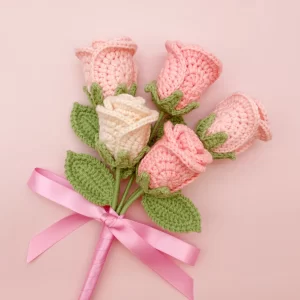 Blush Pink Crochet Rose - Single Stem