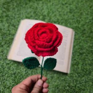 Classic Red Crochet Rose - Single Stem