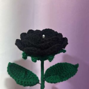 Black Crochet Rose with Pearl Accent