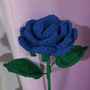 Royal Blue Crochet Rose - Single Stem